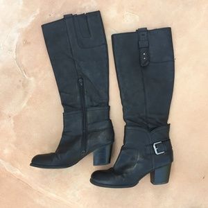 Nine West Knee High Leather Boots Black 8.5